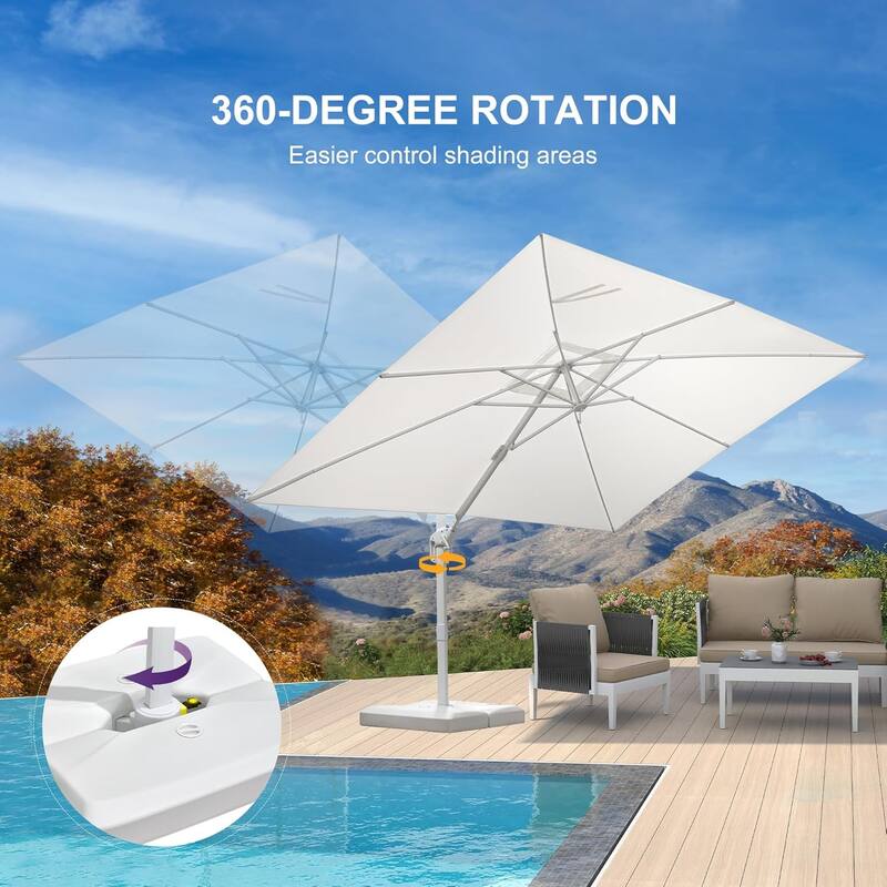 PURPLE LEAF White Rectangle Cantilever Patio Umbrella With Base