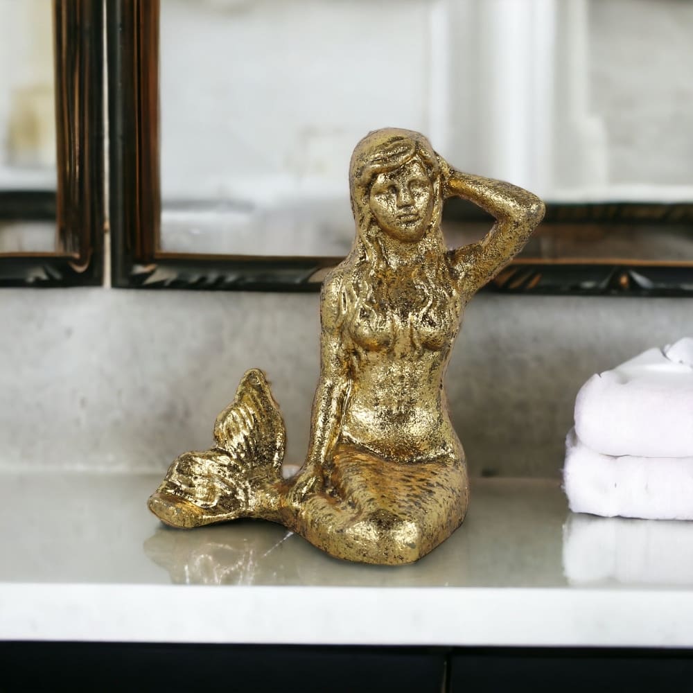 Ceili Golden Cast Iron Mermaid Statue
