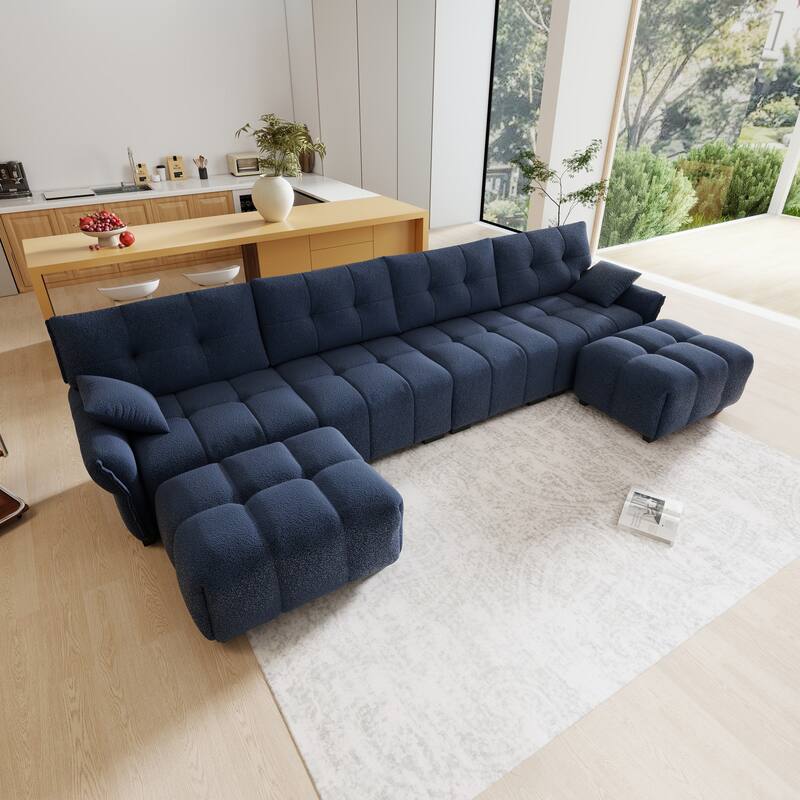 141.7" Chenille U-Shaped Sofa 6 Seater Upholstered Couch with 2 Ottomans for Living Room