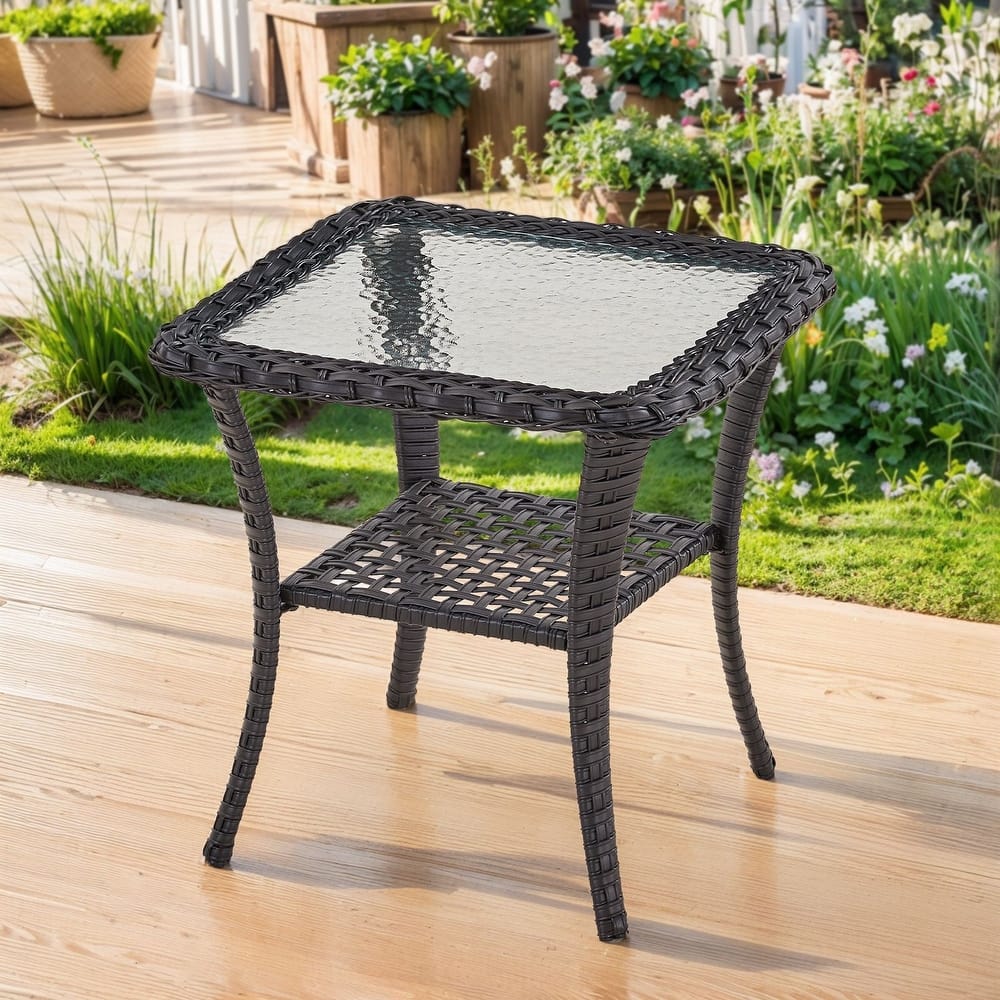 Outdoor Coffee Table/ Side Table with UV-Resistant PE Wicker