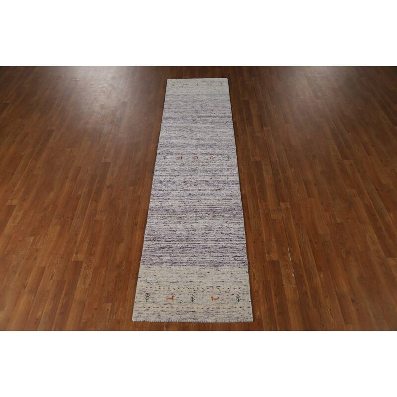 Tribal Gabbeh Indian Runner Rug Handmade Purple Wool Carpet - 2'4" x 9'6"