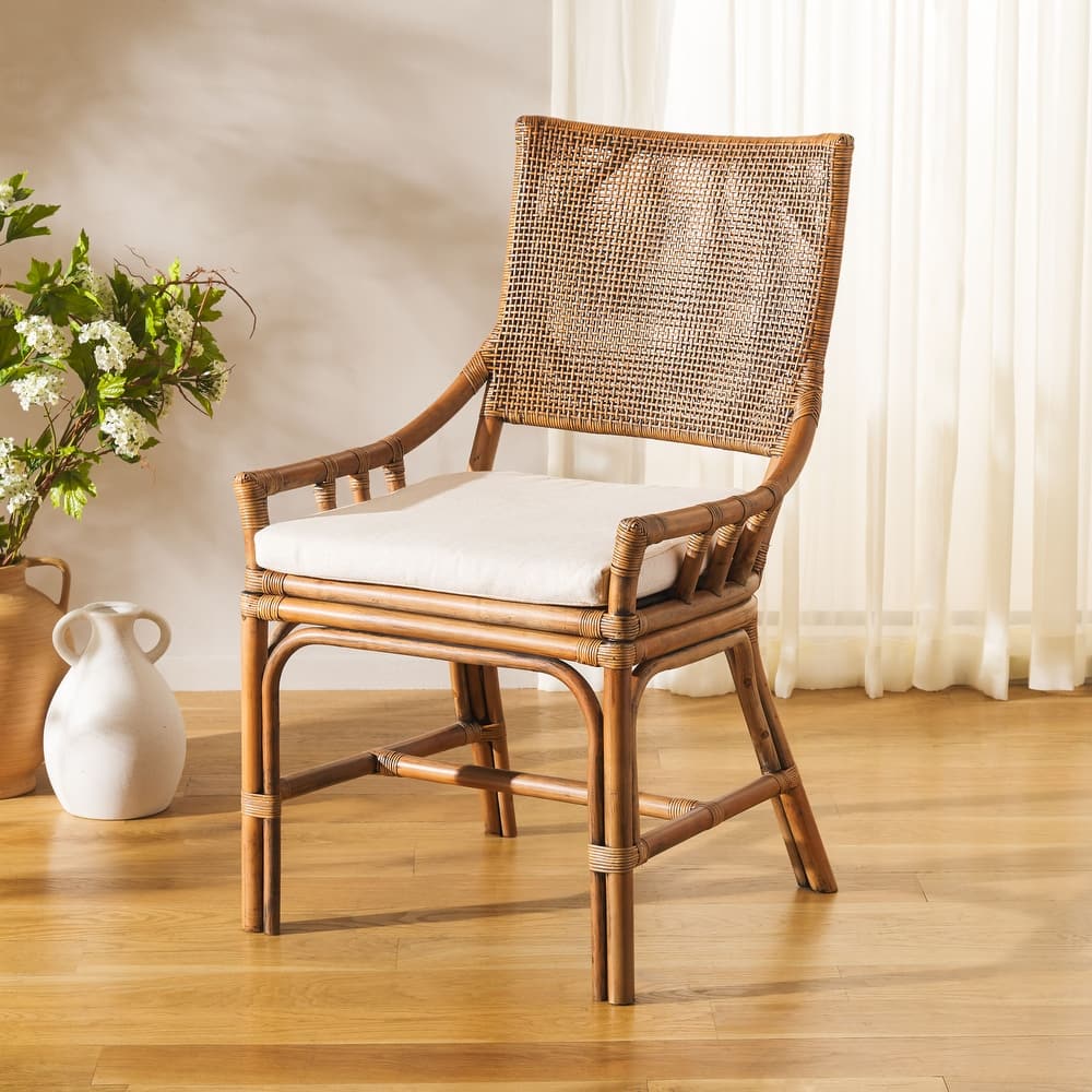 SAFAVIEH Azrielle Coastal Rattan Cushion Chair - 22" W x 24" L x 37" H - 22"W x 24"D x 37"H