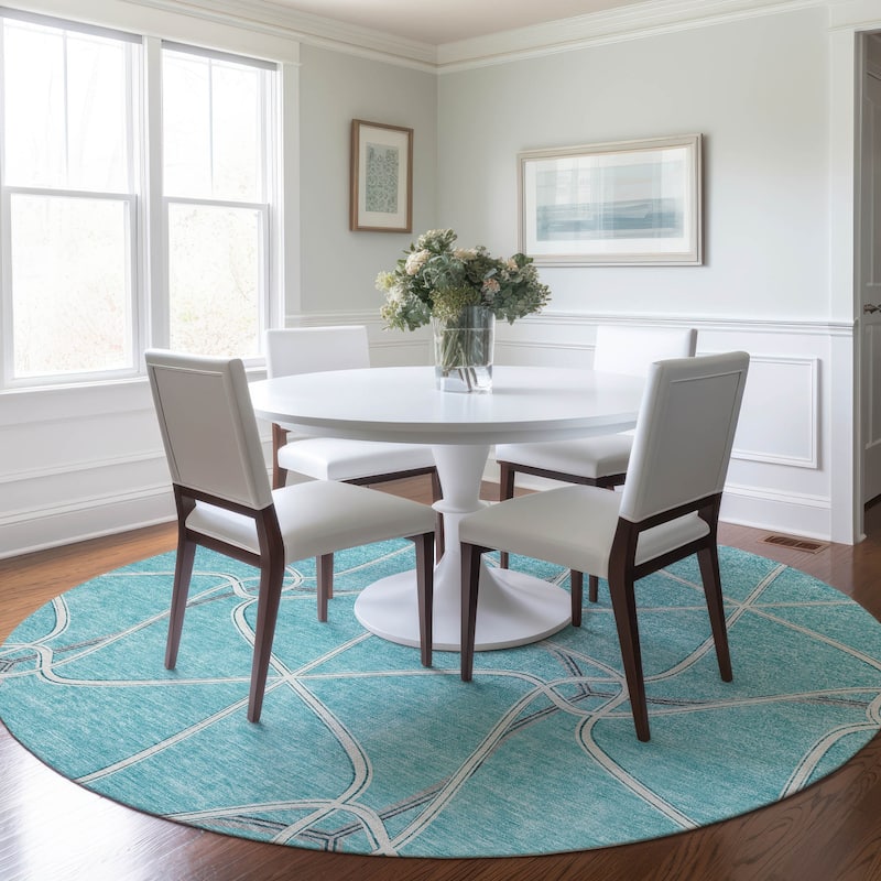 Machine Washable Indoor/ Outdoor Contemporary Links Chantille Rug