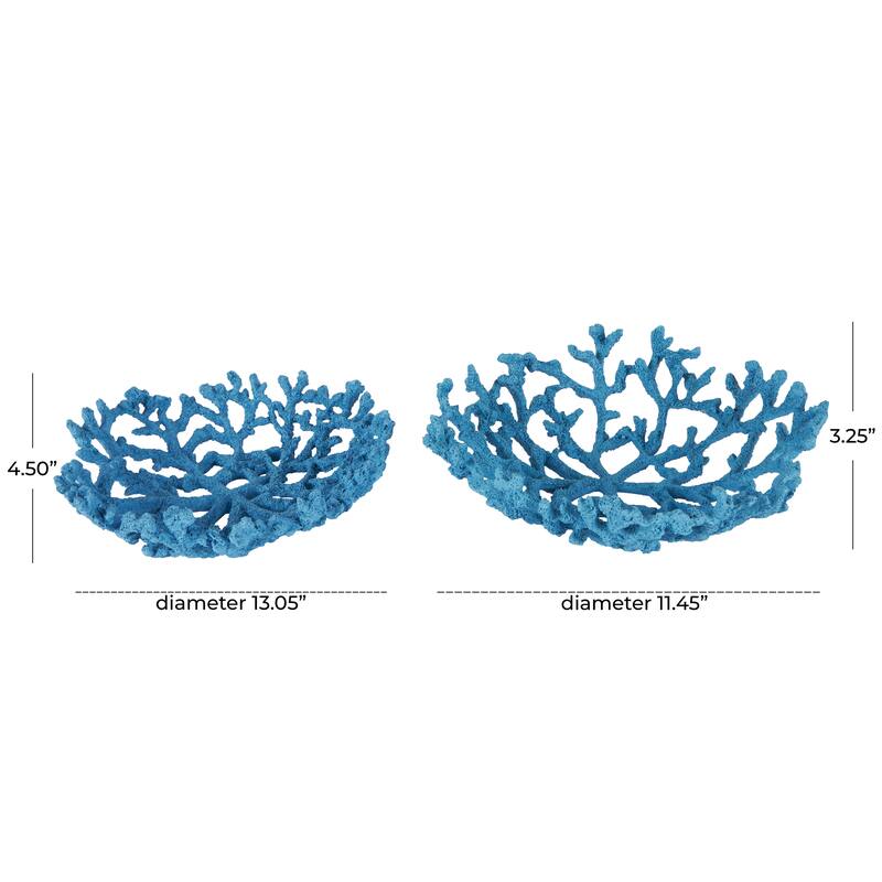 Blue Resin Textured Coral Decorative Bowl Decorative Bowl (Set of 2)