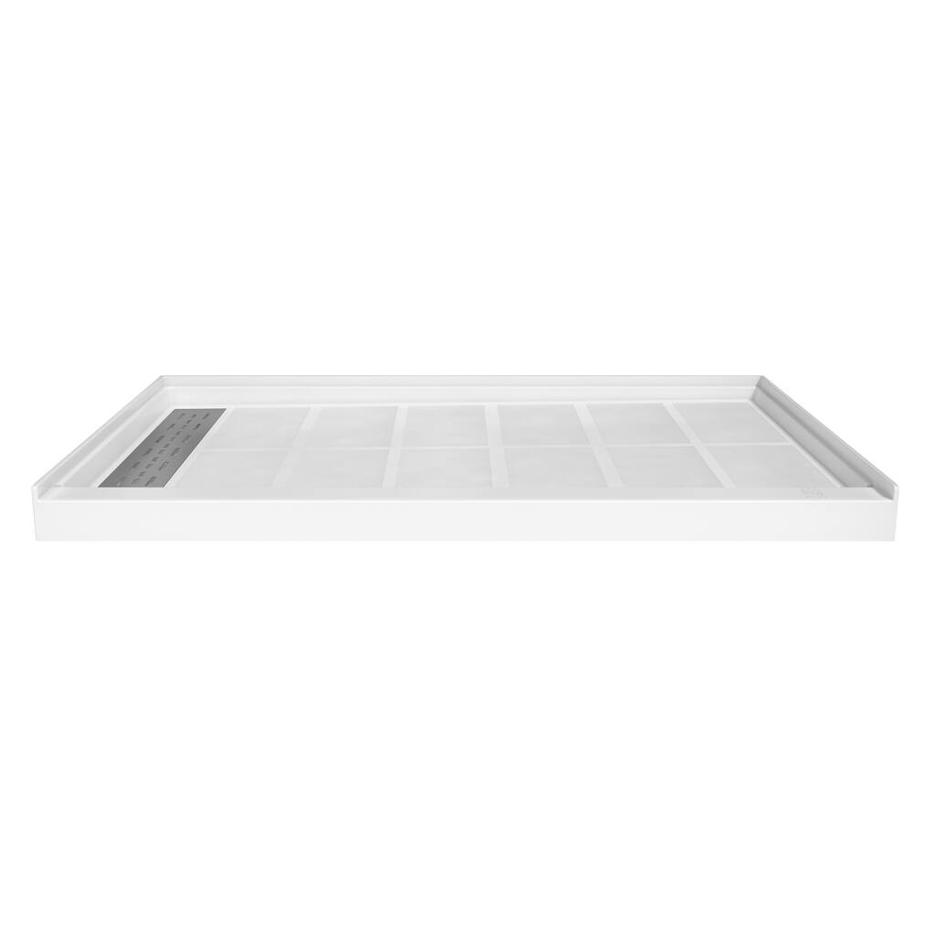 60 in. x 36 in. Elegant White Single Threshold Anti-slip SMC Rectangular Shower Base with Drain and Stainless Steel Drain Cover