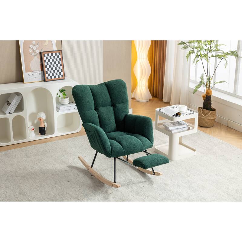 Teddy Fabric Rocking Chair with Adjustable Footrest