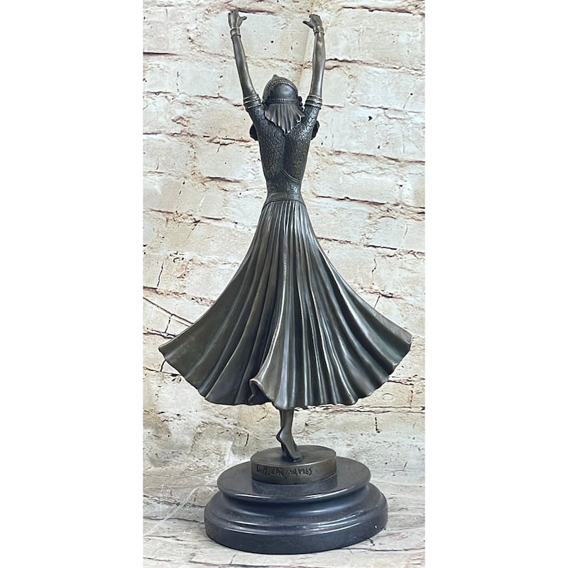Art Deco Chiparus Russian Dancer Hands Raised Bronze Statue Sculpture Figure Marble Base