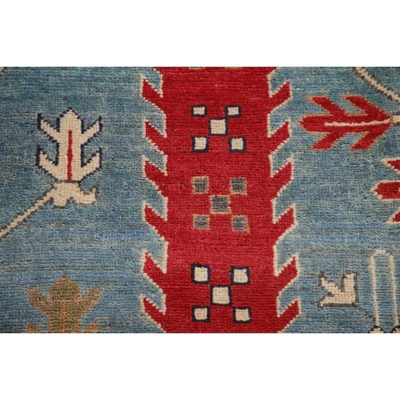 Traditional Blue Kazak Living Room Area Rug Handmade Wool Carpet - 6'6" x 9'9"