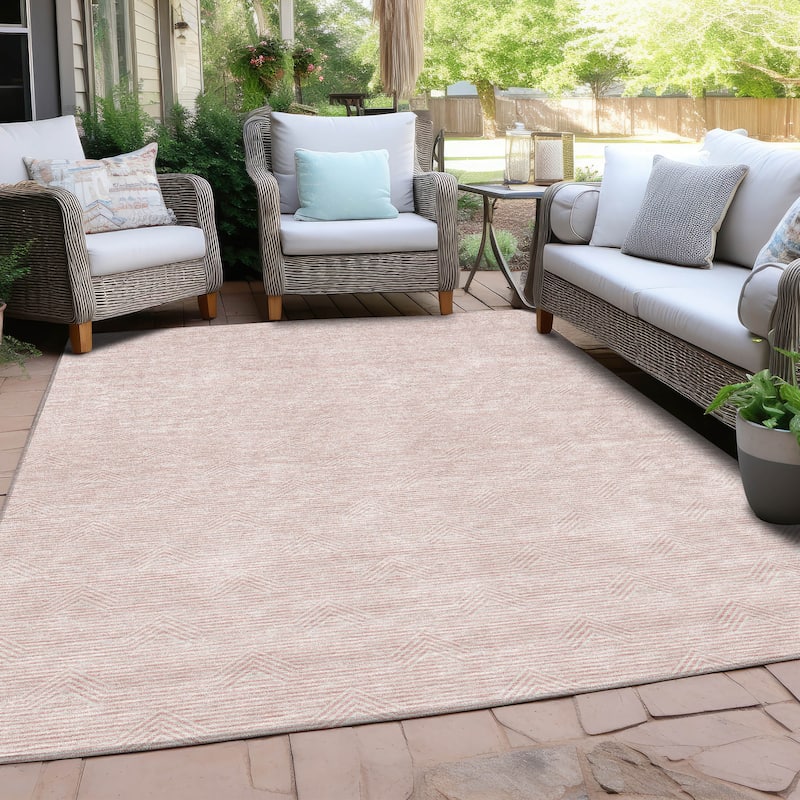 Machine Washable Indoor/ Outdoor Chantille Contemporary Stripe Rug - Pink - 10' x 14'