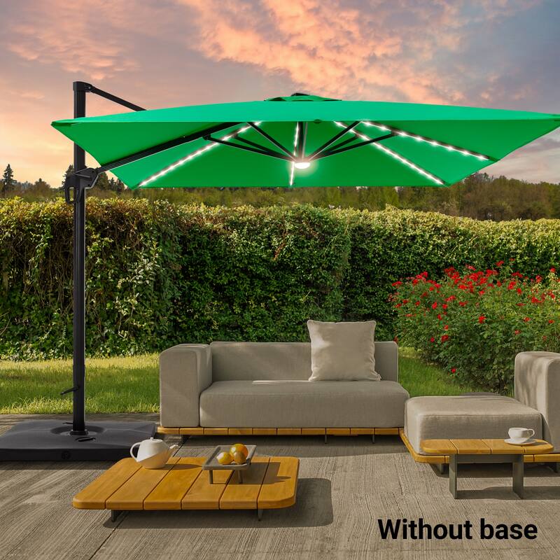 BONOSUKI 11FT LED Cantilever Patio Umbrella Angle Adjustment w/Cross Base - Kelly Green