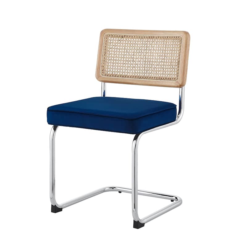 Set of 2 Velvet Side Dining Armless Chairs with Steel Frame and Solid Back for Living Room or Dining Room - Navy Blue