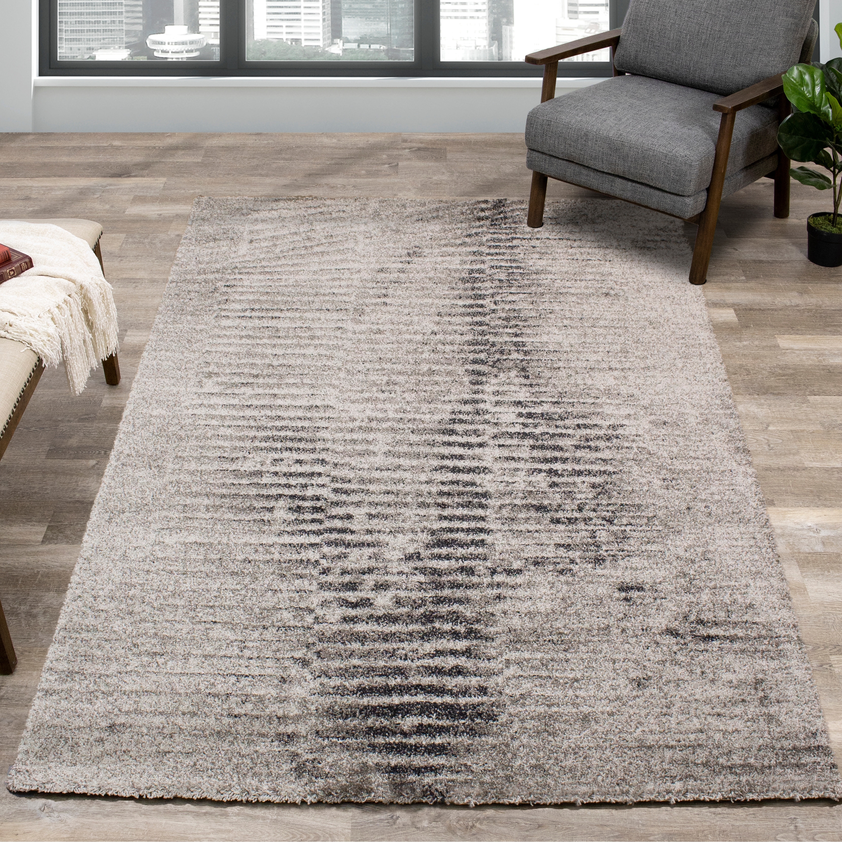 Soft Collection - Grey/Cream Distressed Ripple Rug