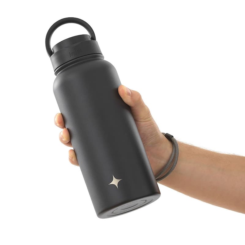 JoyJolt Vacuum Insulated Stainless Steel Water Bottle with Flip Lid & Sport Straw Lid - 32 oz