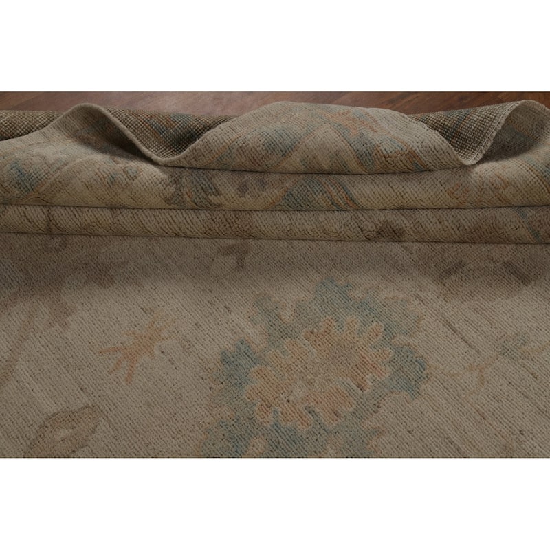Beige Oushak Turkish Area Rug Handmade Vegetable Dye Wool Carpet - 8'2" x 10'2"