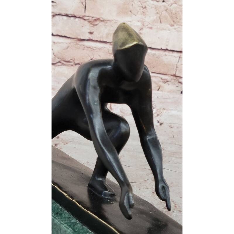 Bronze Curling Player Sculpture – Sports Themed Artwork On Marble Base