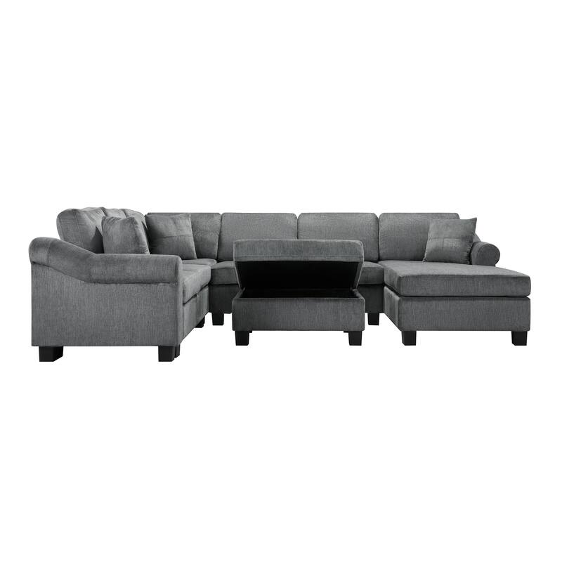 4-piece Sectional Sofa with Movable Storage Ottoman, Dark Gray Chenille for Living Room
