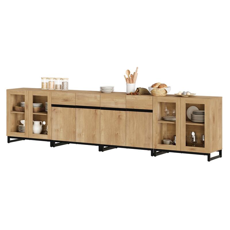 Modern Sideboard with Adjustable Shelves, 4 in 1 Storage Cabinet with Glass Doors, Coffee Bar Cabinet for Living Room, Kitchen