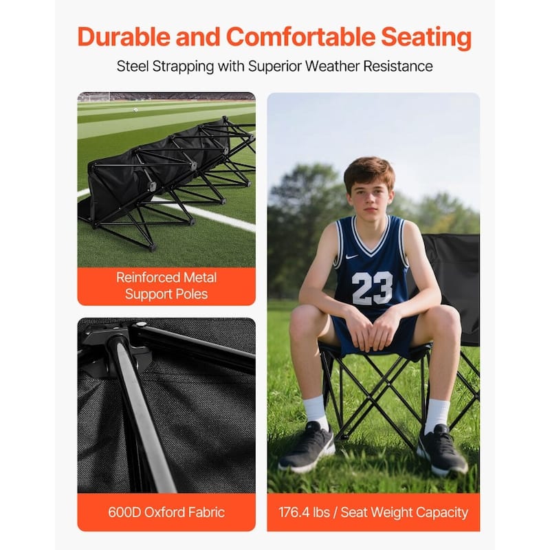Foldable Team Bench with 600D Oxford Fabric Sturdy Iron Frame for Sports and Outdoor Use