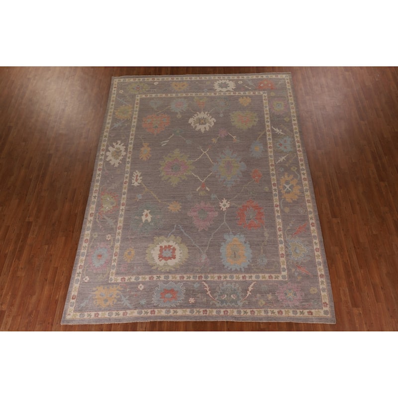 All-Over Gray Oushak Vegetable Dye Area Rug Handmade Wool Carpet - 9'0" x 11'11"