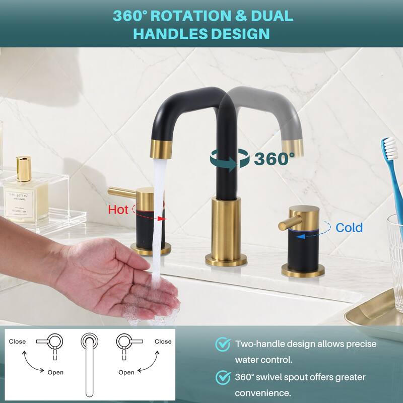 WOWOW 8 in. Widespread Double Handle Bathroom Faucet with Pop-Up Drain