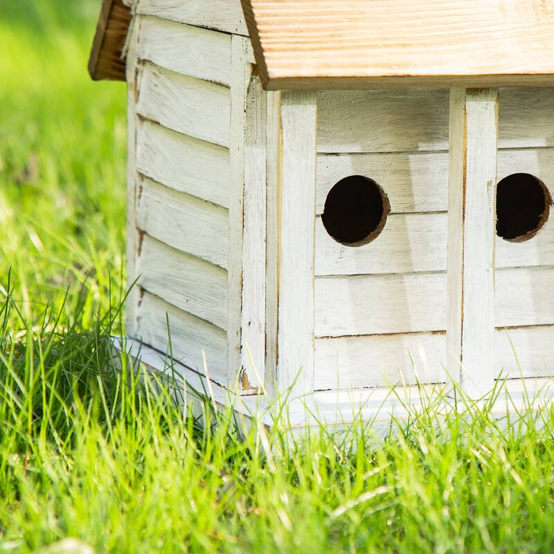 Glitzhome 14.25"L Wood Distressed Solid Wood Cottage Birdhouse
