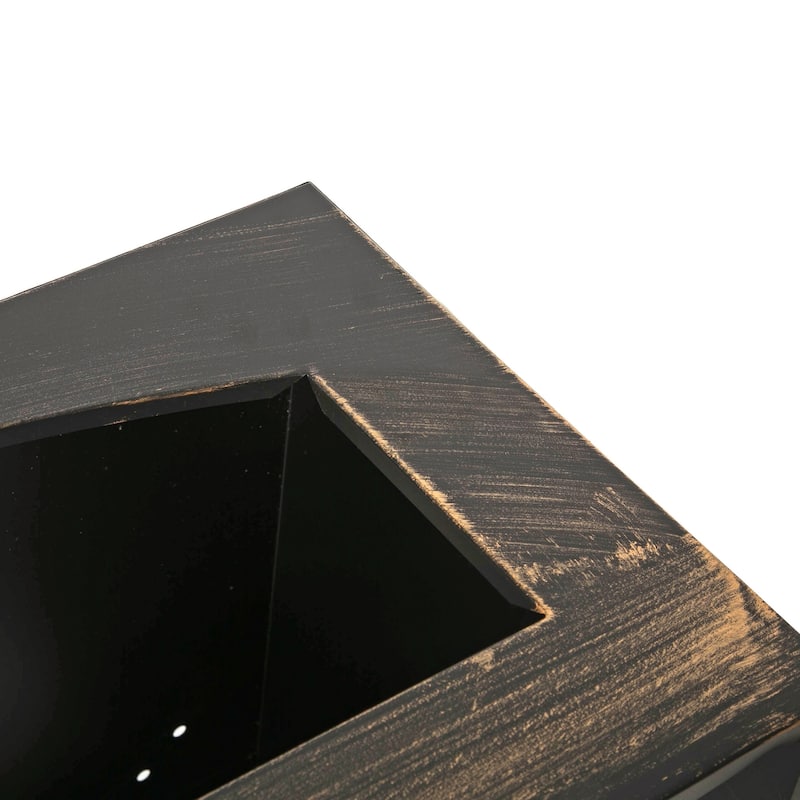 37-Inch Rectangular Metal Outdoor Wood Burning Fireplace - Outdoor Fireplace with Built-in Log Storage and Poker-Brushed Bronze