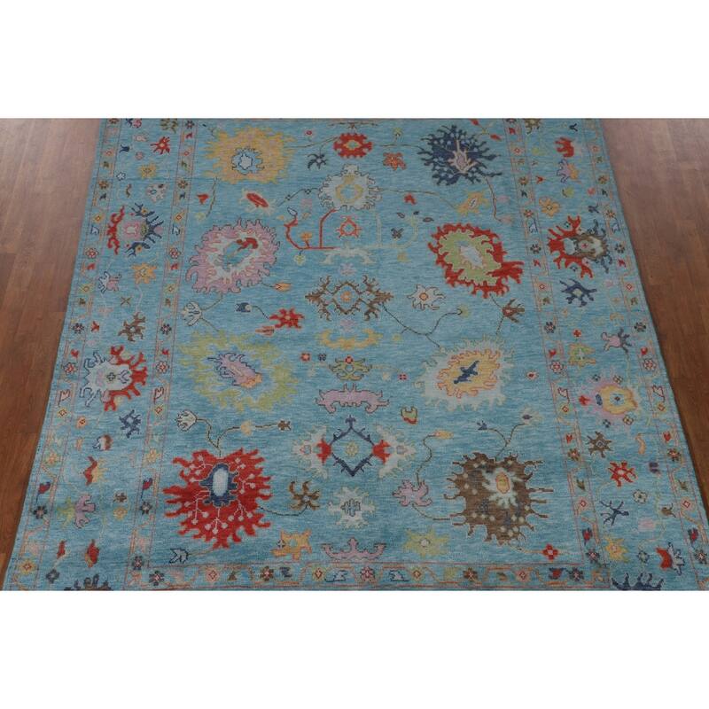 All-Over Blue Oushak Area Rug Handmade Wool Carpet - 7'7" x 10'5"