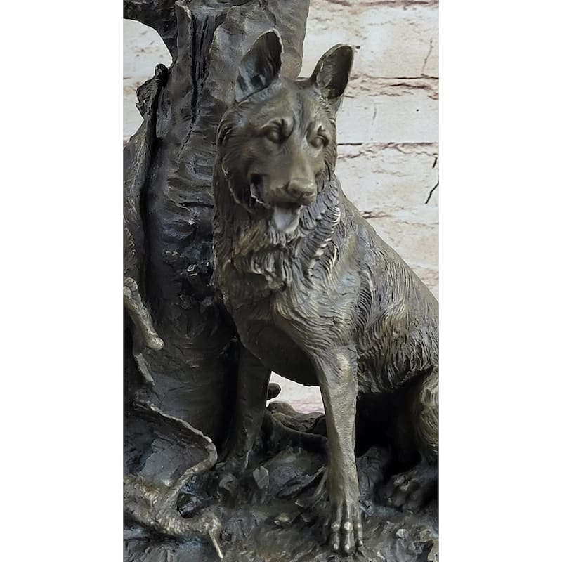 Hunting Dogs English Bulldog Shepherd Bronze Sculpture Figurine Marble Base Deco
