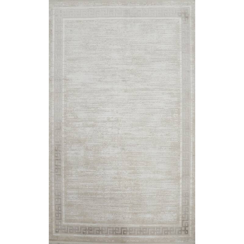 Machine Made Oriental Polyester Carpet Abstract Beige & Ivories Distressed Area Rug - 7' 5'' X 5' 2''