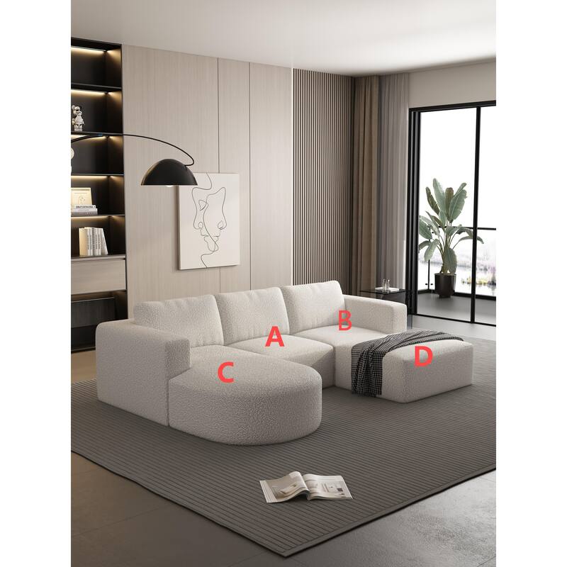Customizable Yarn Fleece Sofa with Chaise & Ottoman - No Assembly Required