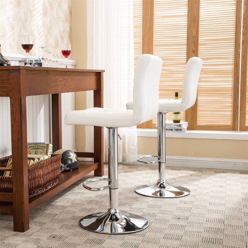 Swivel Faux Leather Adjustable Hydraulic Bar Stool (Set of 2)