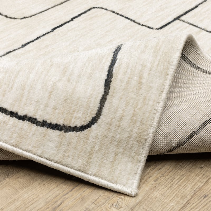 Hansel Abstract Lines Beige/ Black Area Rug