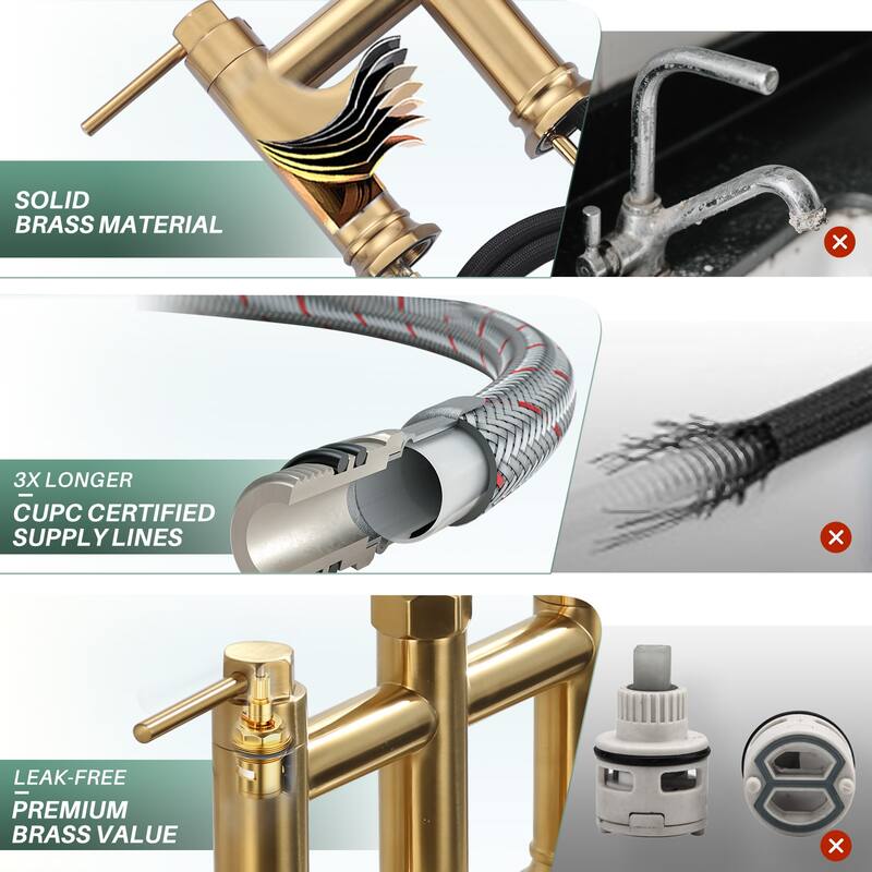 WOWOW Double Handle Pull Down Kitchen Faucet