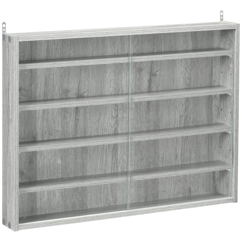 5-Tier Wall-Mounted Glass Display Case with Adjustable Shelves