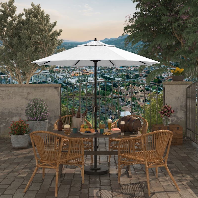 California Umbrella 7.5' Round Aluminum Crank Lift Auto Tilt 8 Rib Patio Umbrella, Bronze Finish, Sunbrella Fabric