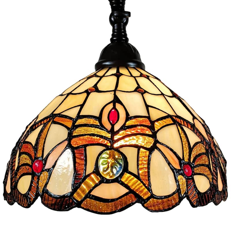 HomeRoots 62" Brown Metal Arched Floor Lamp With Amber and Red Flowers Stained Glass Shade - 11