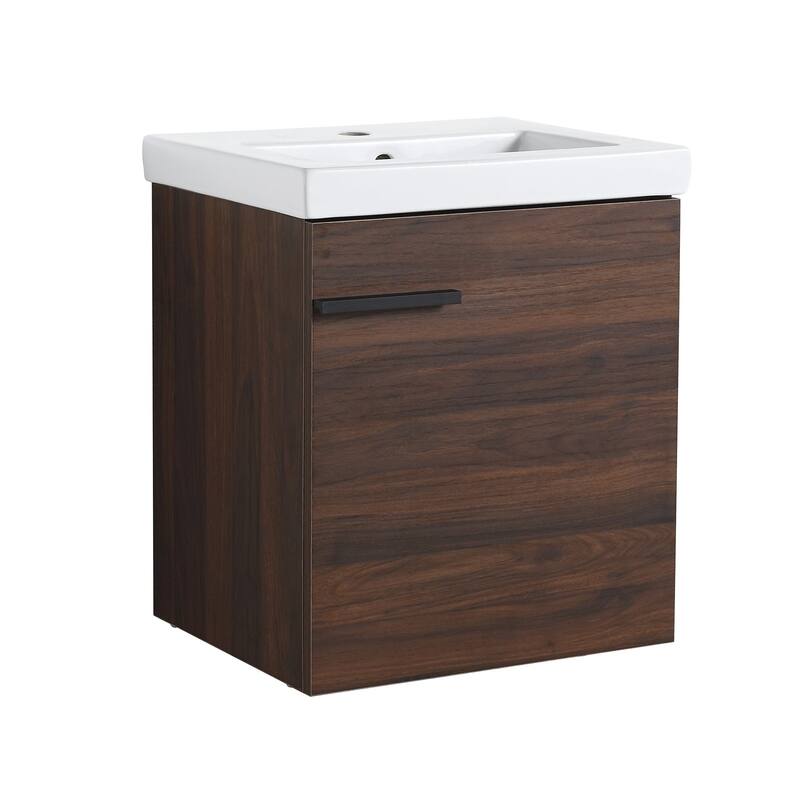18" Wall-Mounted Bathroom Vanity with Ceramic Top and Basin