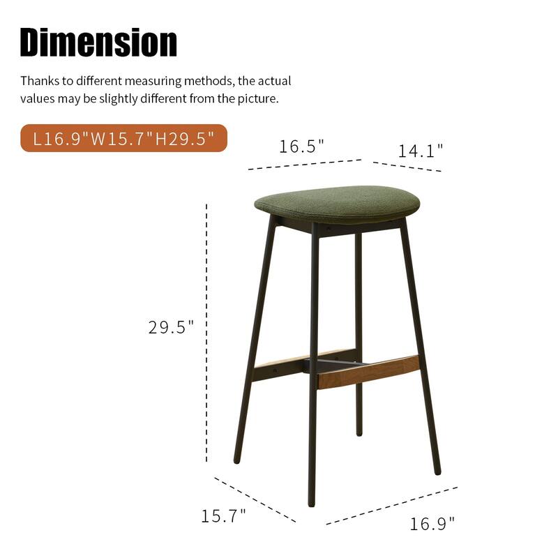 Set of 2 Modern Backless Upholstered Counter Bar Stools