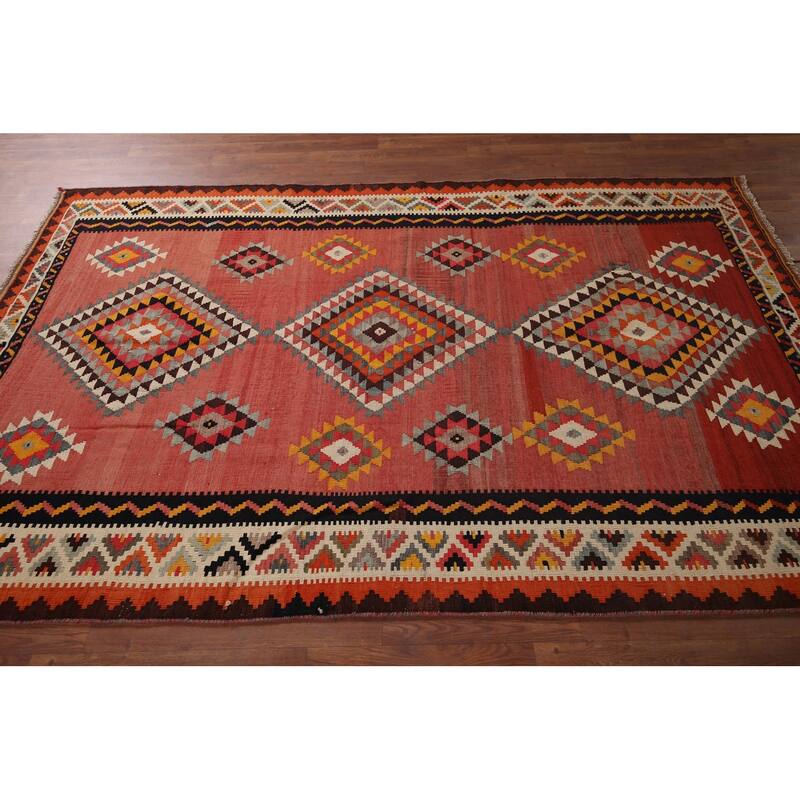 Tribal Kilim Qashqai Persian Vintage Rug Flatweave Wool Carpet - 5'2"x 8'2"