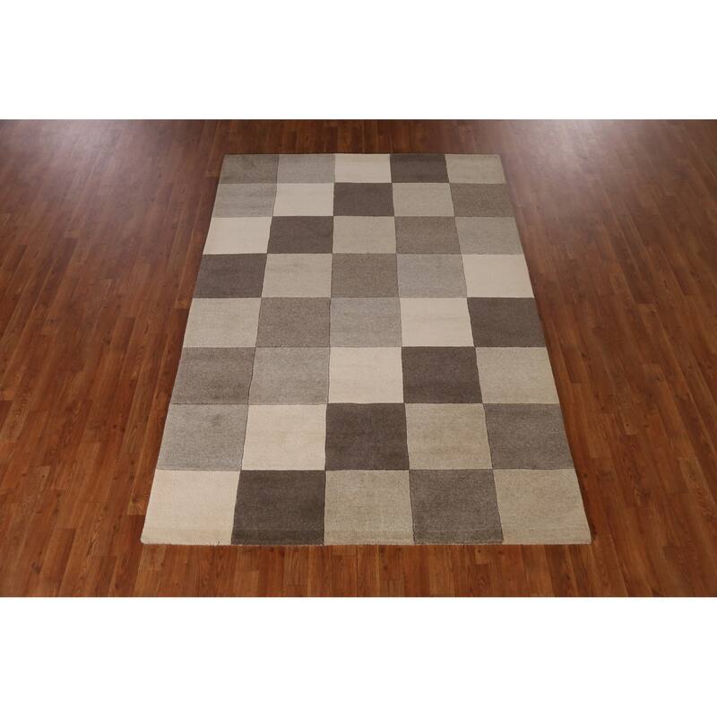 Checkered Gabbeh Indian Area Rug Handmade Wool Carpet - 5'3" x 7'7"