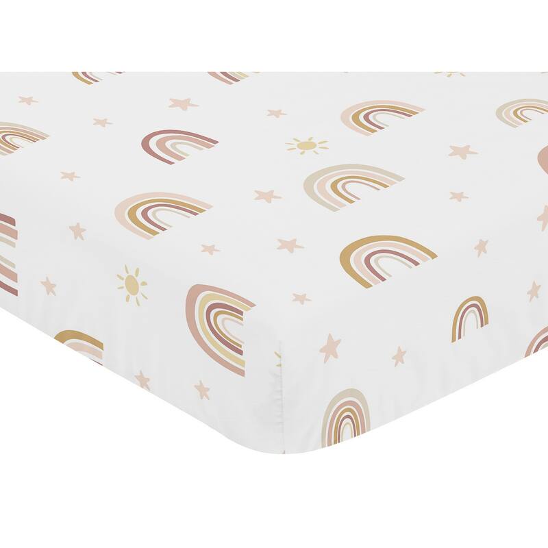 Boho Rainbow Girl Fitted Crib Sheet - Blush Pink Dusty Rose Gold Yellow Mauve Taupe Beige Tan Bohemian Stars Celestial Vintage