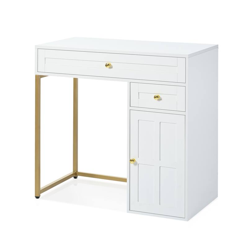 31.5''Makeup Vanity Desk With Mirror,Luxury Dressing Table With 2 Drawers And 1 Cabinet,3 Lighting Modes