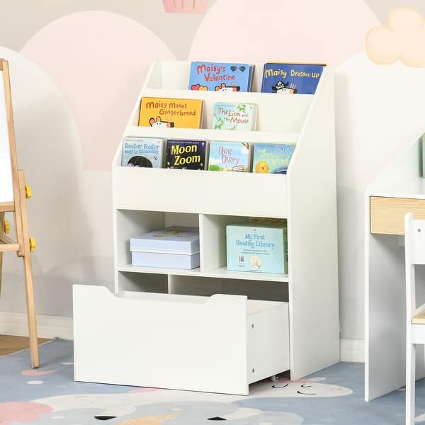 slide 2 of 25, HOMCOM Kids Bookcase Multi-Shelf Rack Organizer with Storage Drawer - 23.5" x 11.75" x 35.5" White