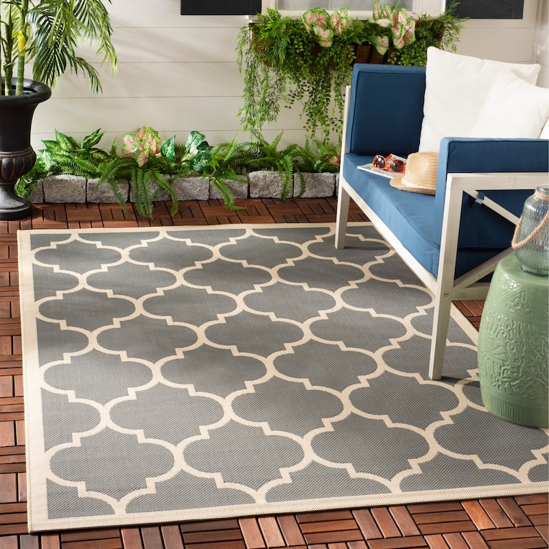 SAFAVIEH Courtyard Kathy Indoor/ Outdoor Waterproof Patio Backyard Rug - 2'7" x 5' - Anthracite/Beige