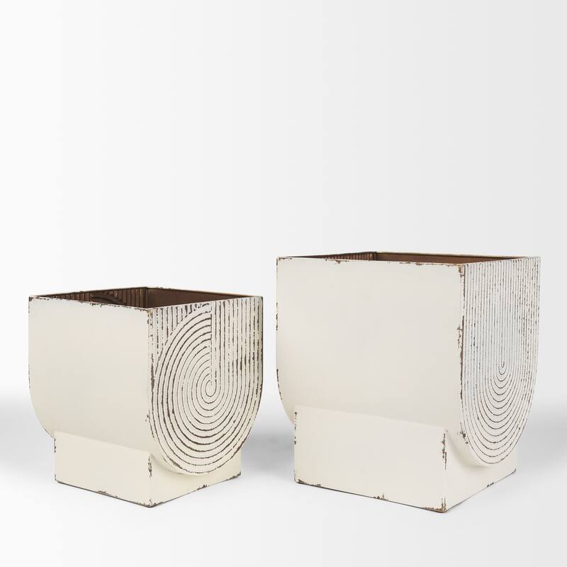 Medina Off White w/ Gold Antiquing Metal Planters (Set of 2) - 9.5L x 9.5W x 11.0H