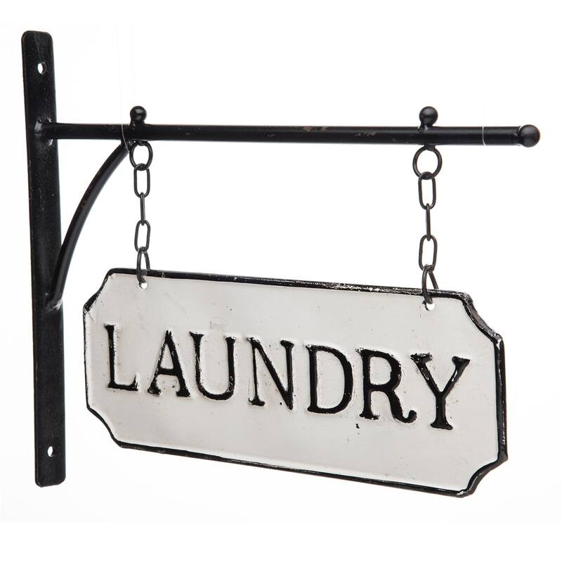 Foreside Home & Garden White and Black Enamel Laundry Wall Sign on Metal Hanger - 1x13.25x10.8