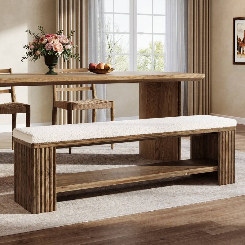 63" Long Upholstered Solid Wood Entryway Shoe Bench with Storage - 13.7" D x 63" W x 17.9" H