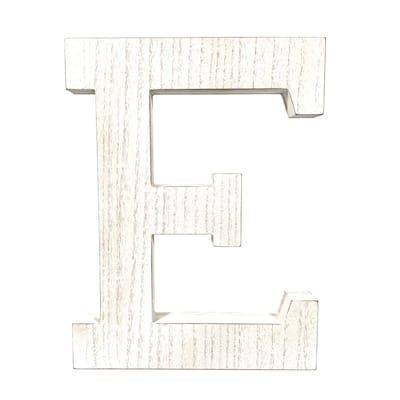 16" Distressed White Wash Wooden Initial Letter E Sculpture