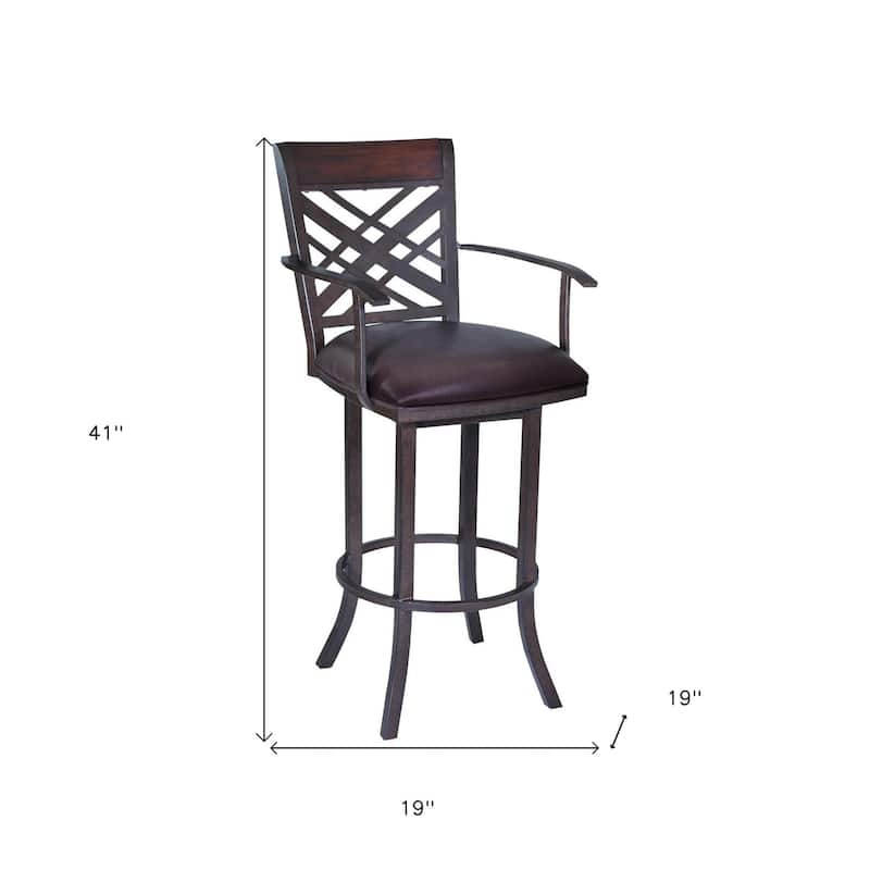 Brown Faux Leather Full Back Counter Bar Stool with Iron Frame and Cushion - 19” x 19” x 45” (D x W x H)