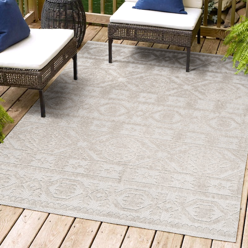JONATHAN Y Jordan High-Low Pile Mediterranean Tile Indoor/Outdoor Area Rug